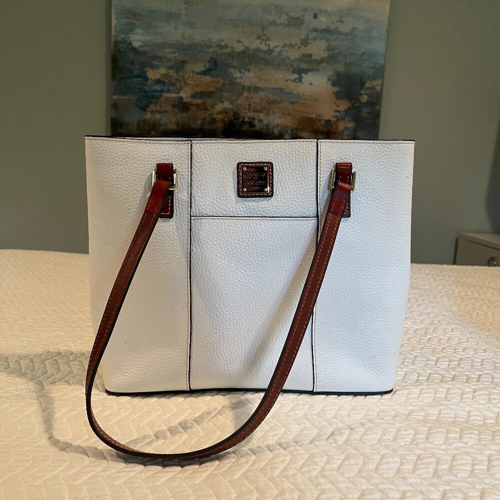 Dooney & Bourke Lexington Small Handbag - White Italian Leather and Brown Straps